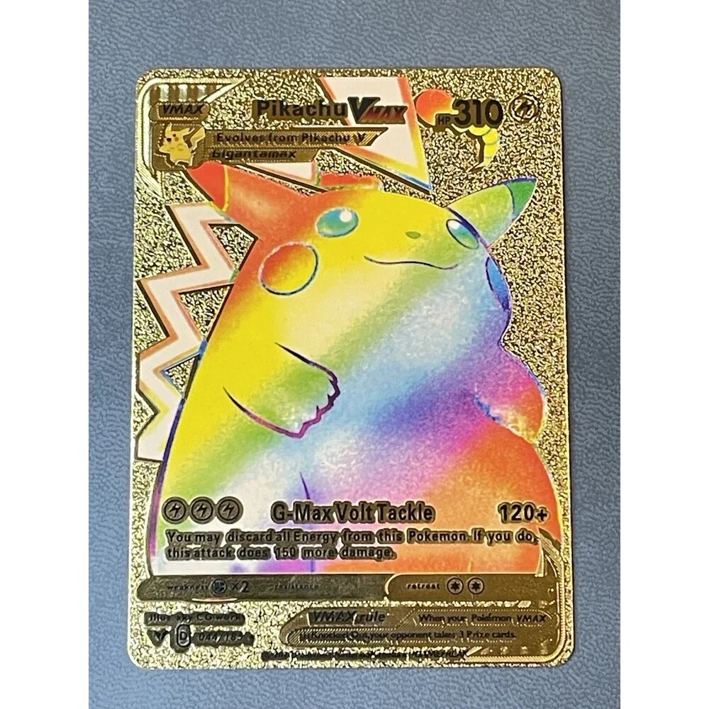 Pokemon Pikachu Rainbow Gold Full Art Fan Art Novelty Card Lot (5) VMAX Tag Team